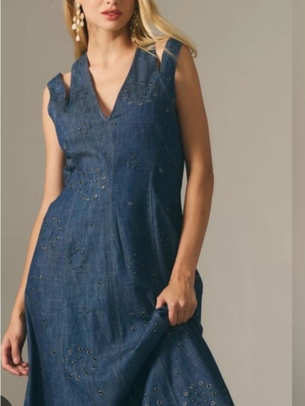 NWT Anthropologie Anthropologie Grommet Denim Midi Dress Size 14 MSRP $228.00